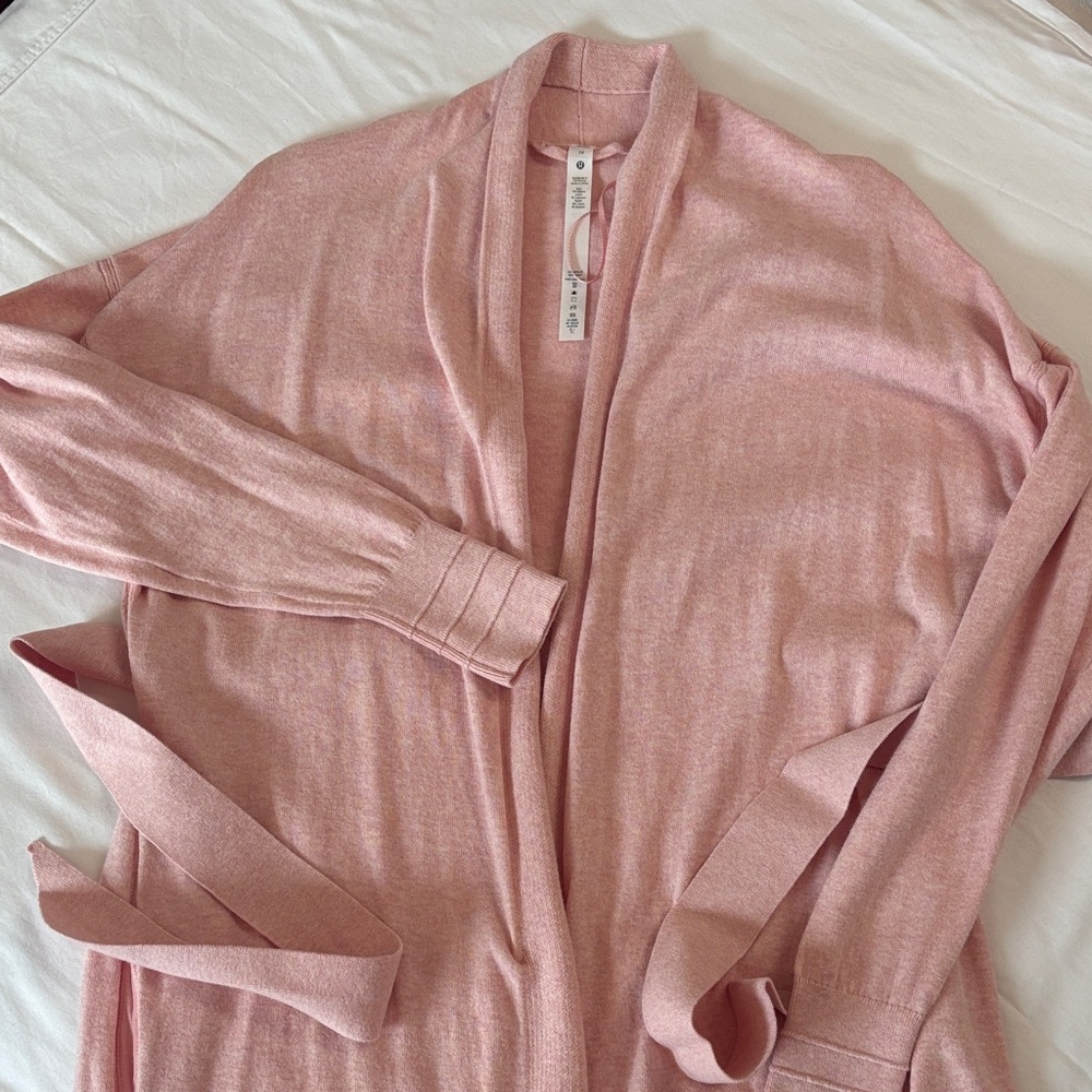 lululemon athletica Dusty Pink Open-Front Belted Cardigan with pockets sz 10